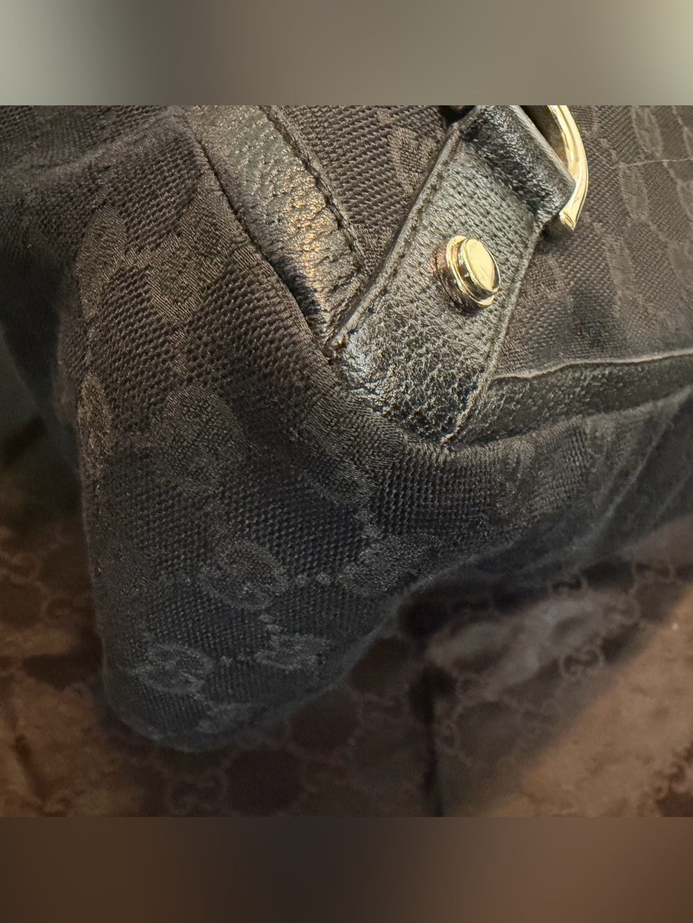 Gucci Black Monogram Canvas Satchel with Gold Hardware - Picture 14 of 15